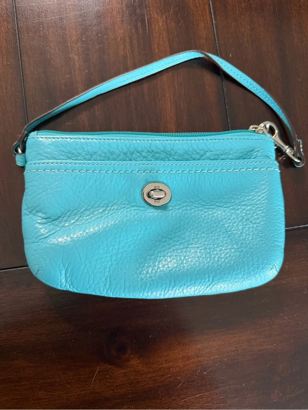 Coach Turquoise Leather Wristlet Clutch